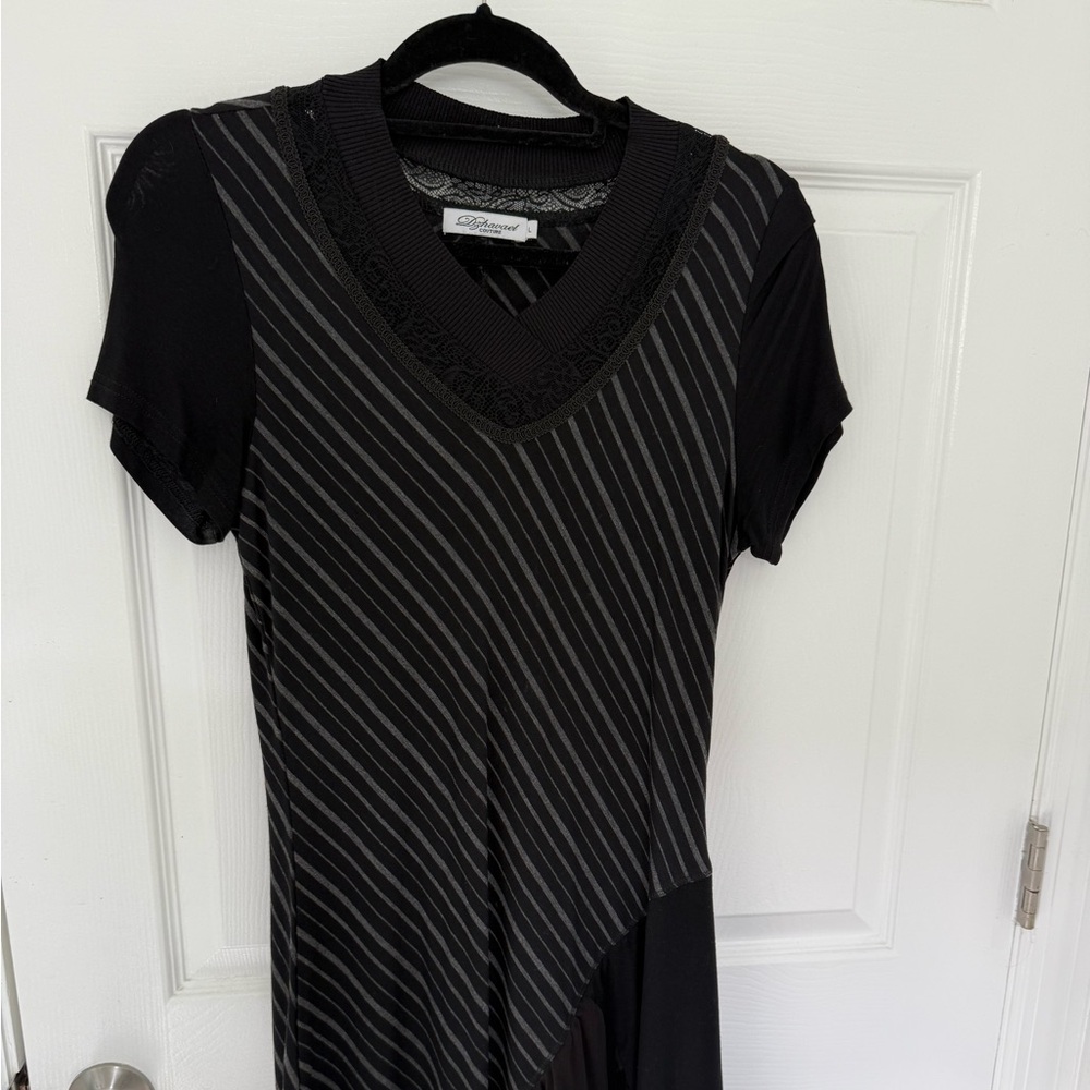Elegant Black and Gray Striped Dress